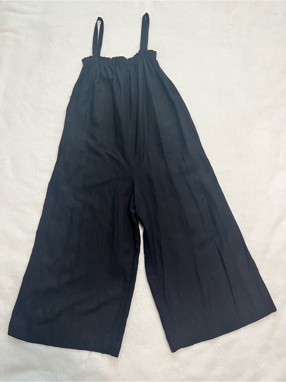 LOFT Black Linen Blend Cropped Wide Leg Culotte Jumpsuit Pockets Relaxed Fit XL - Picture 2 of 15